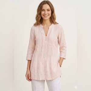 St. Tropez West 100% Linen Embroidered Tunic Top Blush Pink S